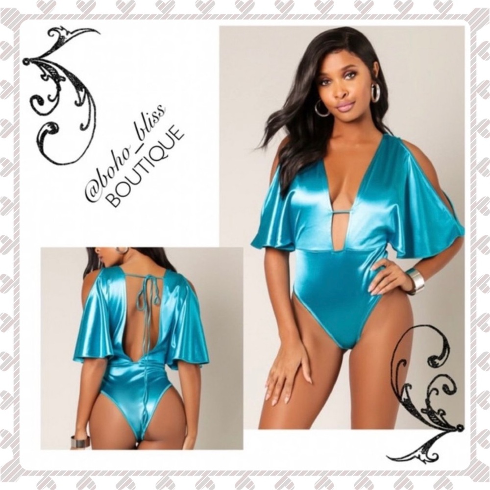 Deep V Neck & Back Cold Shoulder Bodysuit NWT
